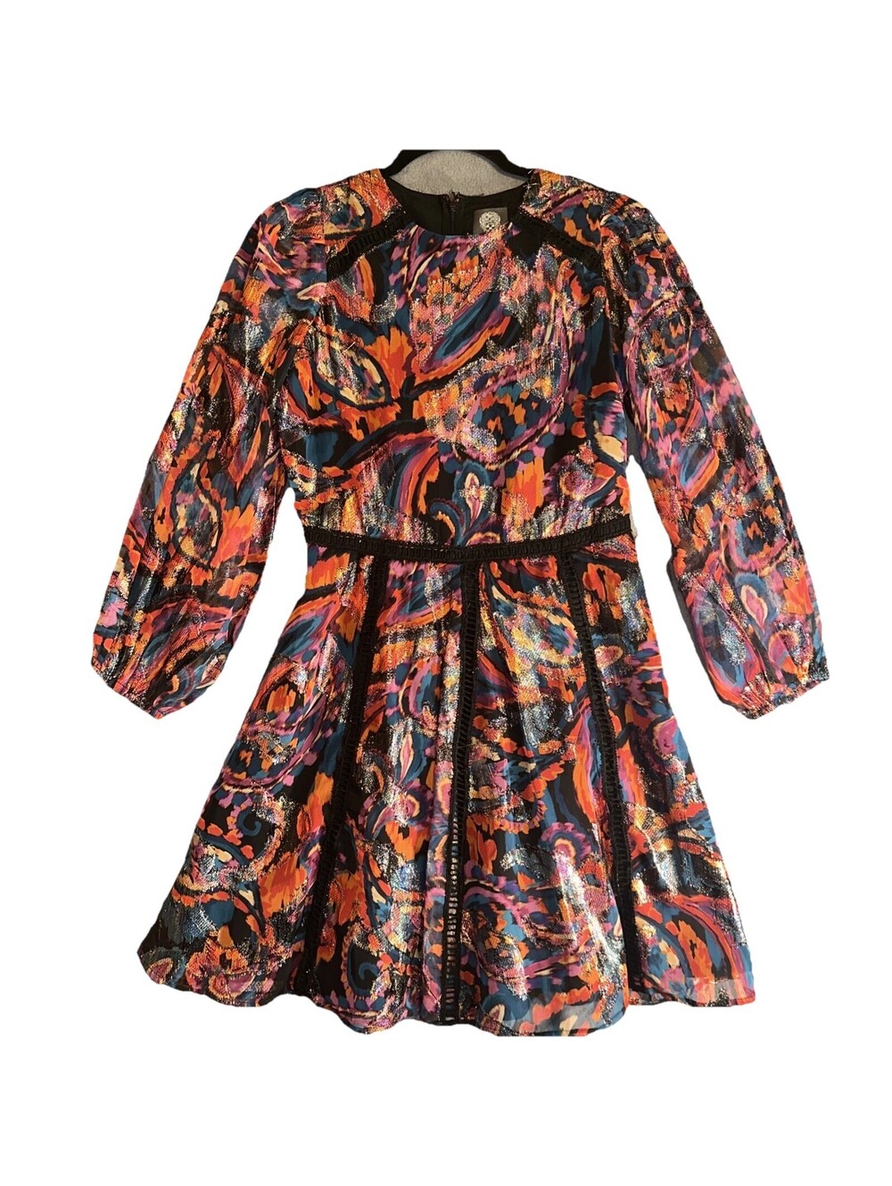 $168 NWT Vince Camuto Multicolor Lace Detail Dress Women’s 4 Watercolor Swirl